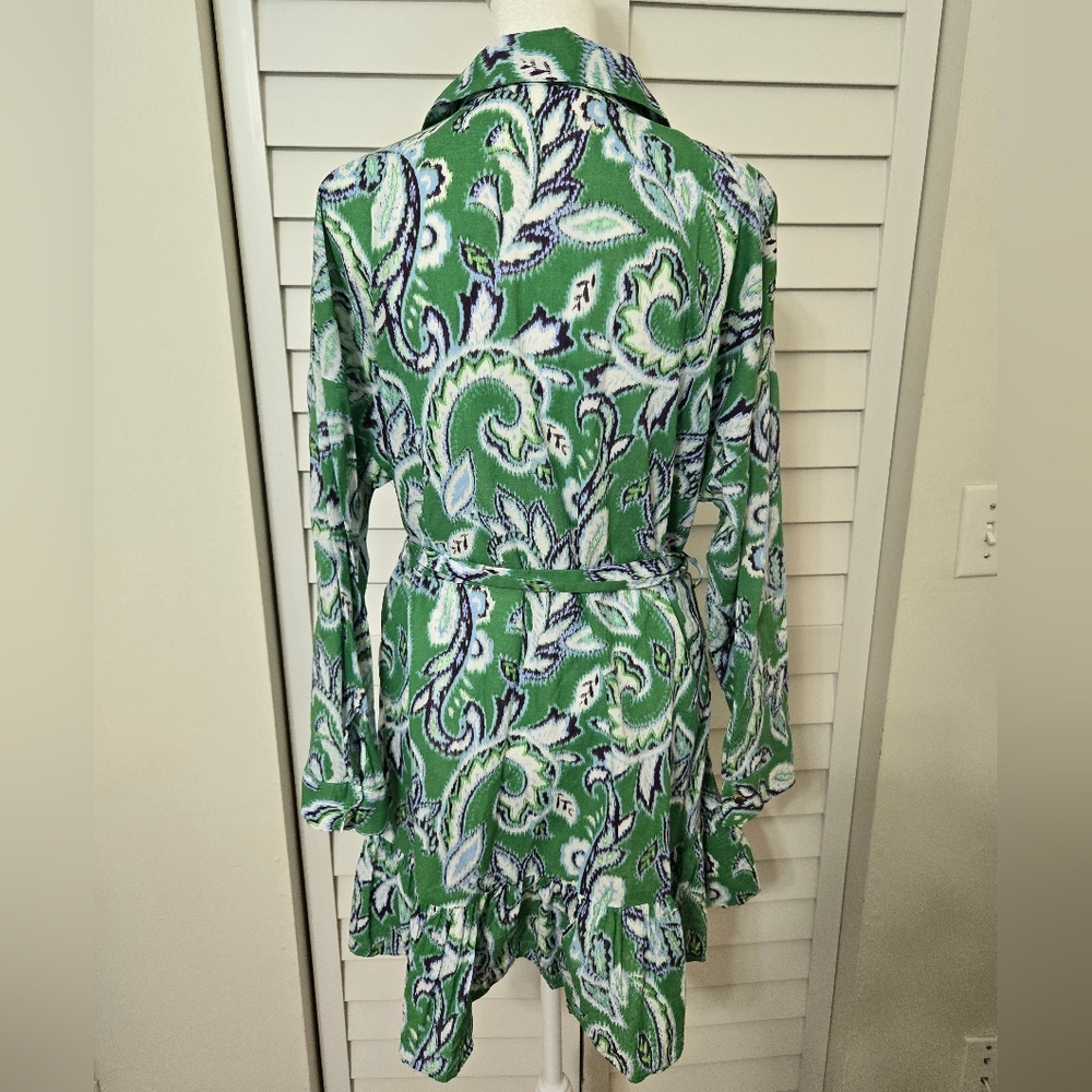 ZARA Spring Collection 2022 Blue / Green Printed Shirt Mini Dress Size L - Picture 9 of 14